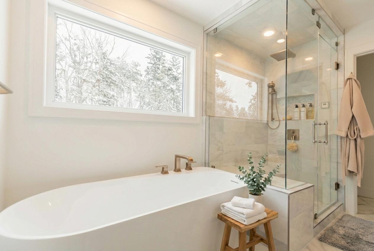 Upper level soaking tub and upgraded optional tiled shower walls and glass door in primary bath! *Photos of a prior model. *Majority of shown options are included in the sales price. *Virtually staged to show design options.