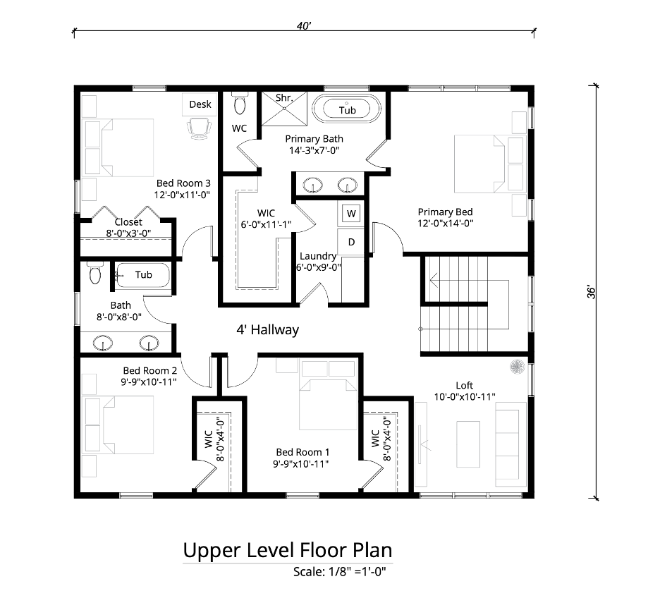 Upper level floor plan.