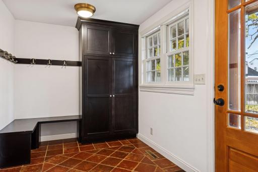 Oversize mudroom for easy access to the garage and the patio