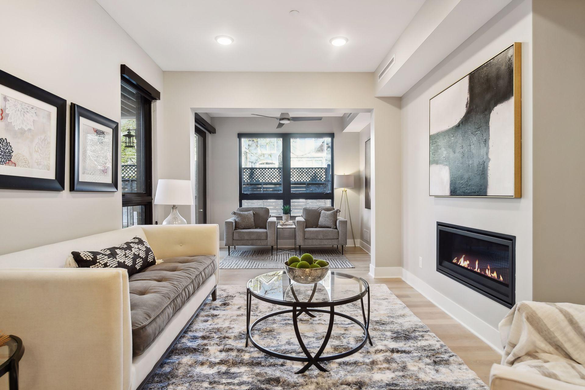 Living area features a cozy gas fireplace