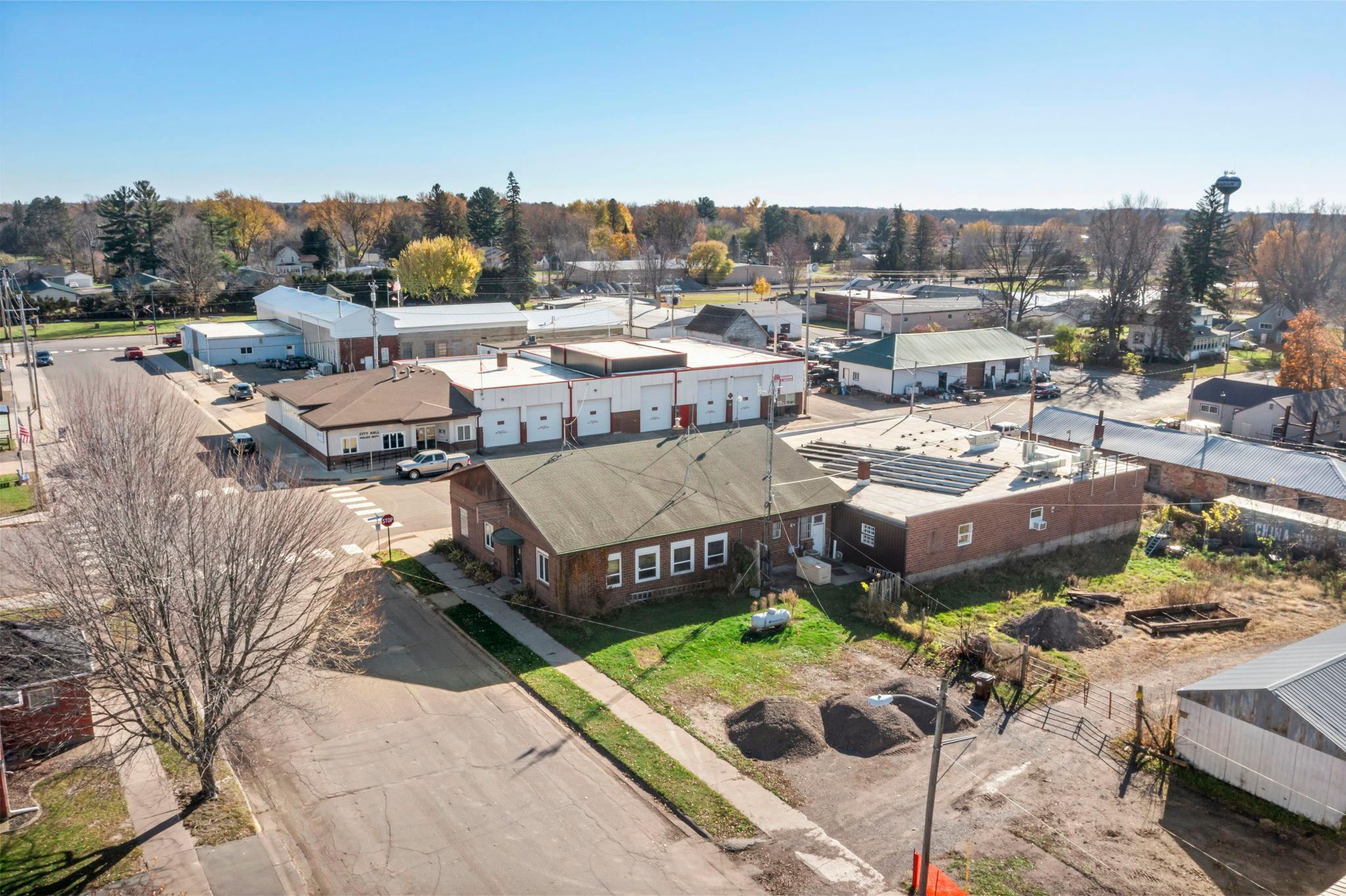 Aerial view of property next to city hall