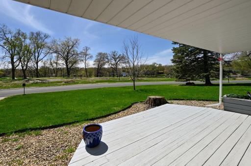 Nice covered front porch with park views!
