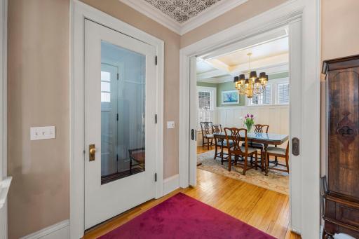 The view from the foyer into the elegant dining room