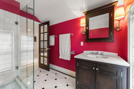 The primary bath also has heated floor and towel bar