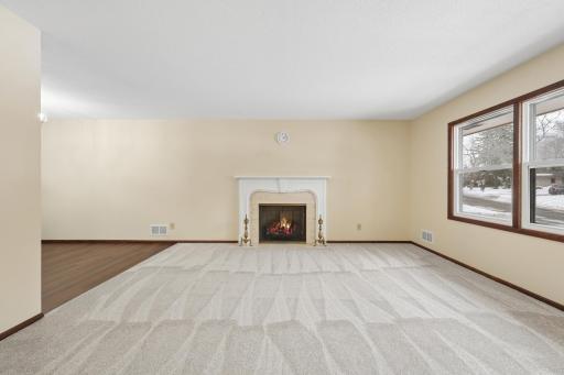 Wood burning fireplace in living room