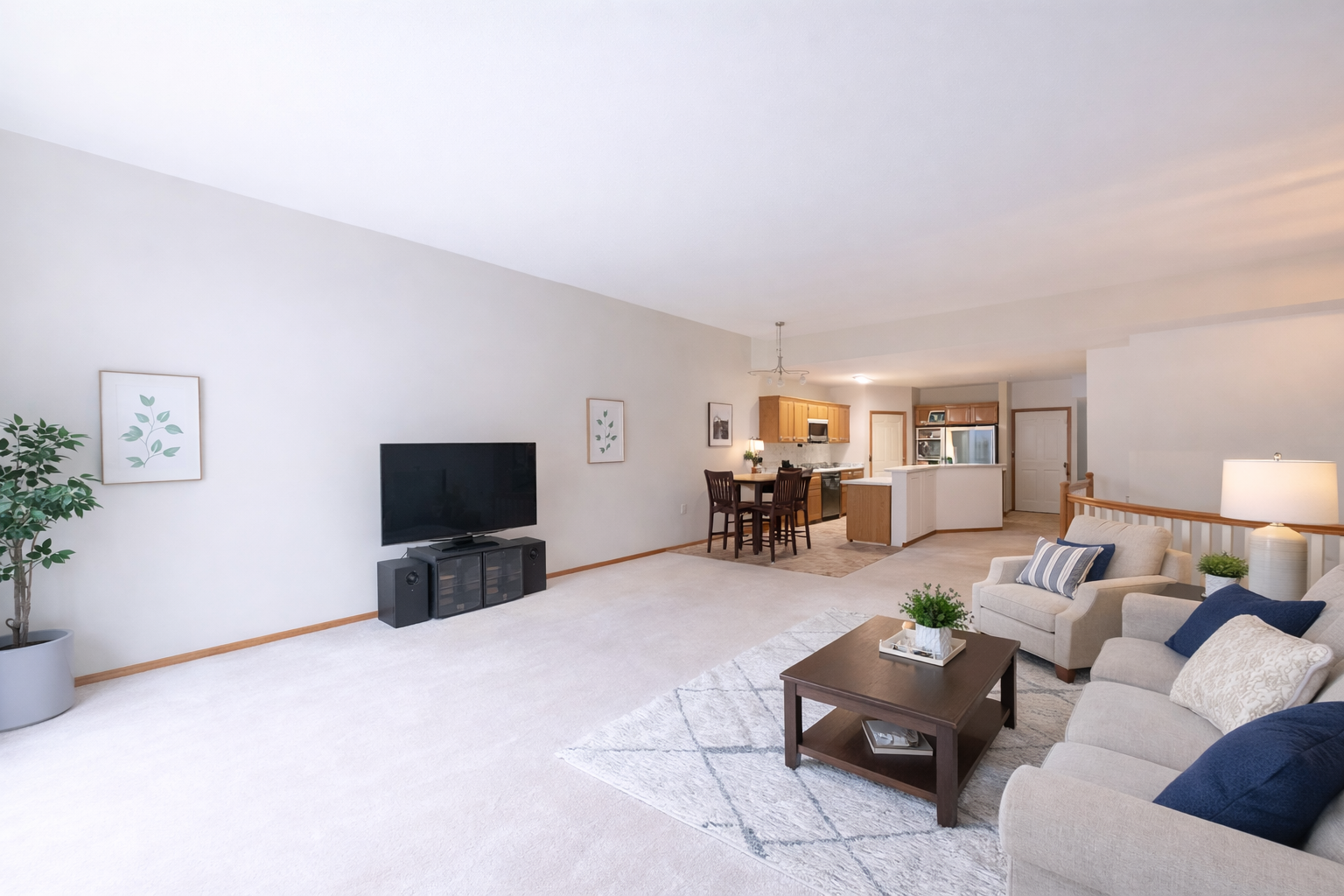 An enhanced photo of the living room's possibilities.