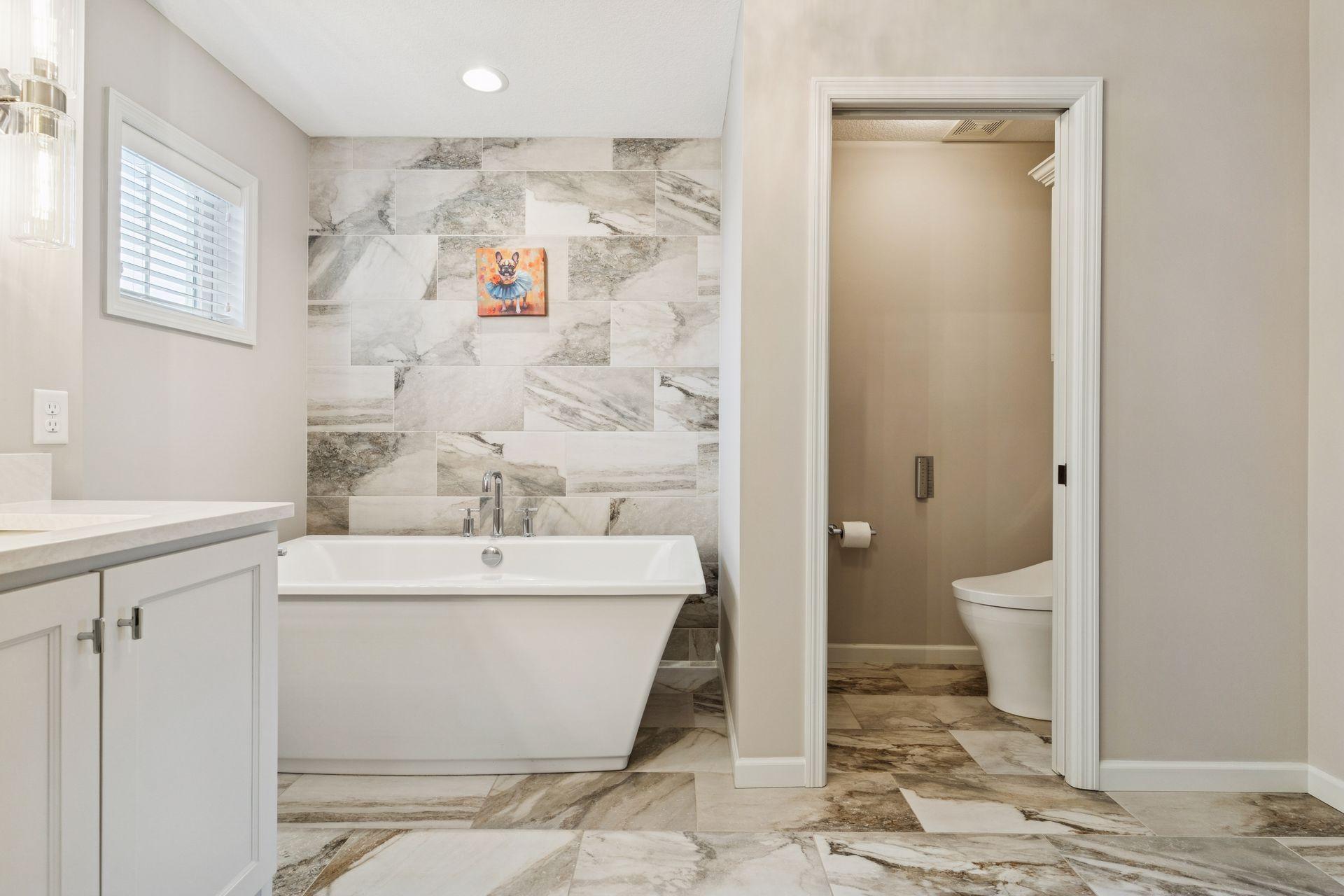 Separate tub with tile floors and shower!