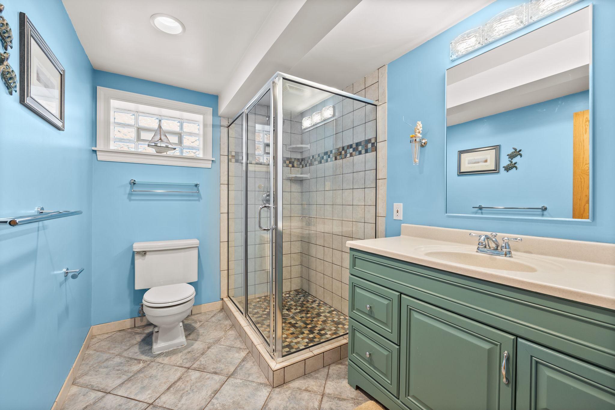 3/4 bathroom in the lower level.