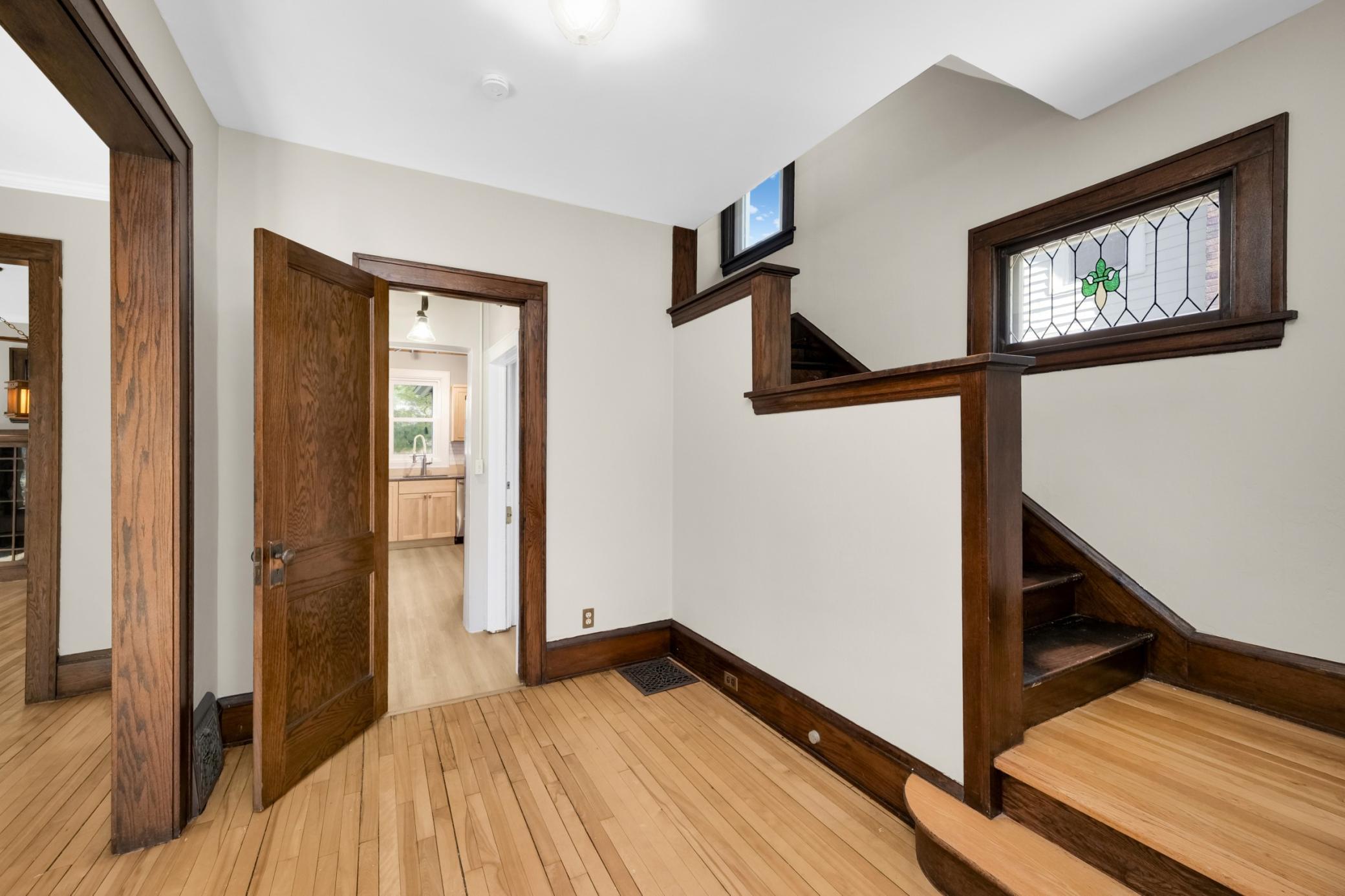 Great open floor plan around living, dining and kitchen.