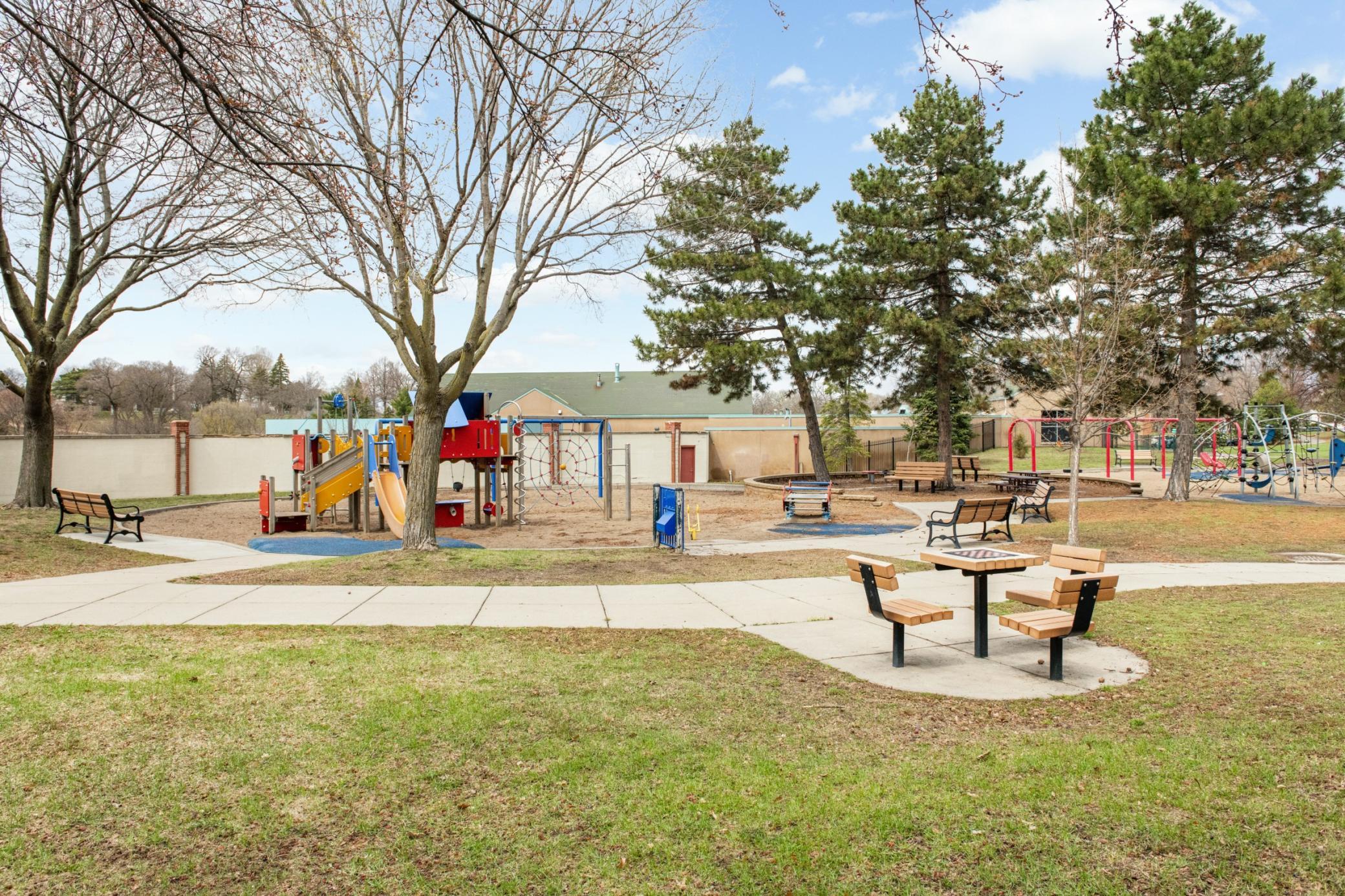 Farmstead park has a playground and sometimes an ice rink in winter.