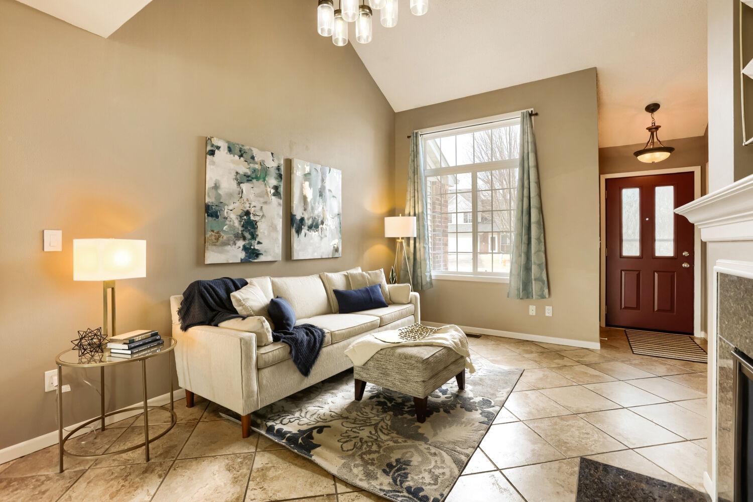 Living room with vaulted ceiling