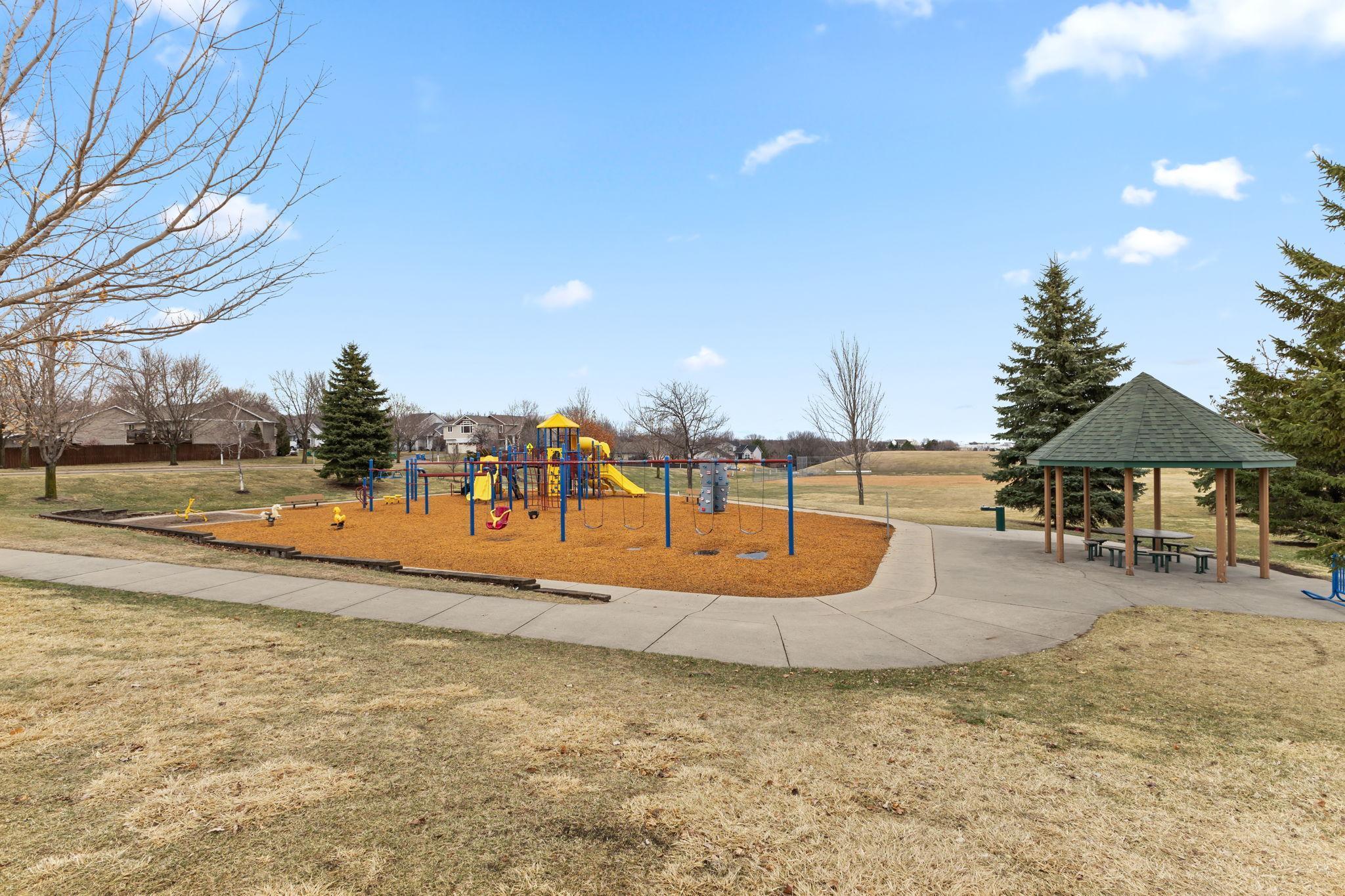 Highwoods Park is spread out over nearly 8 acres of land, and includes this great playground equipment and picnic shelter (with parking).
