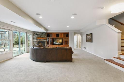 View of great room and walkout onto patio