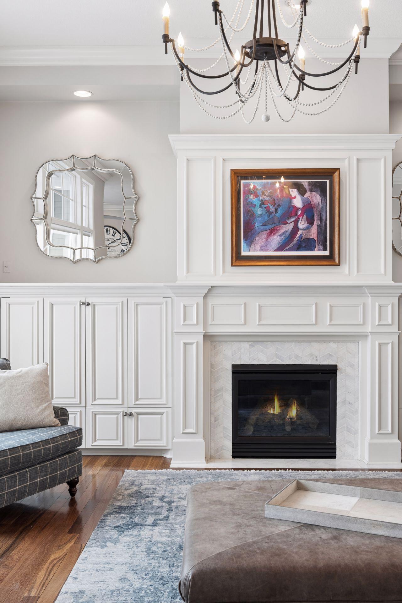 Gas fireplace and more storage with television in cabinet