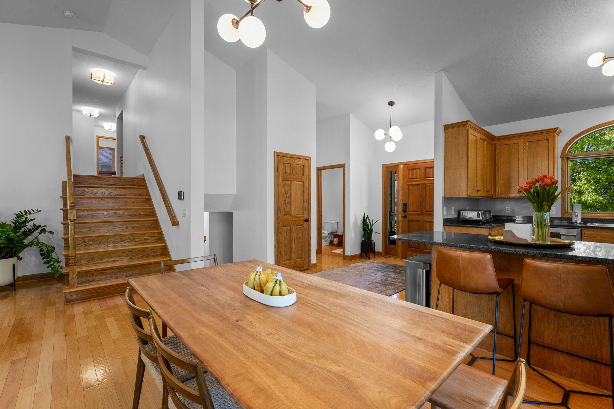 Dining area opens to living and kitchen spaces for flexibility.