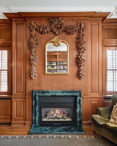 Cuban mahogany library walls crafted by a Swedish master carver.
