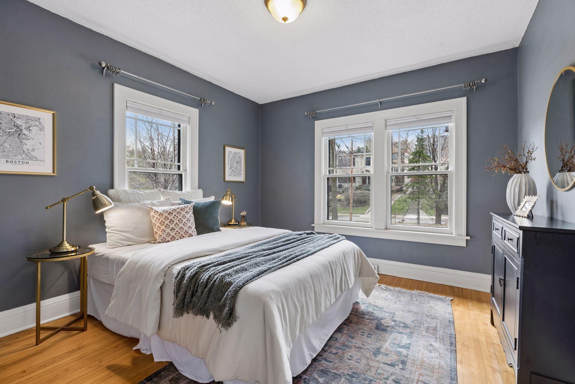 Primary bedroom with hardwood floors