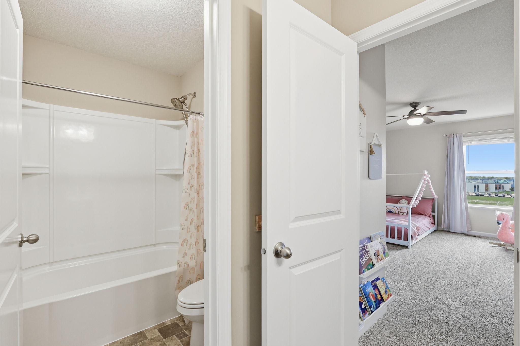 Tub/shower and toilet in jack and jill bathroom