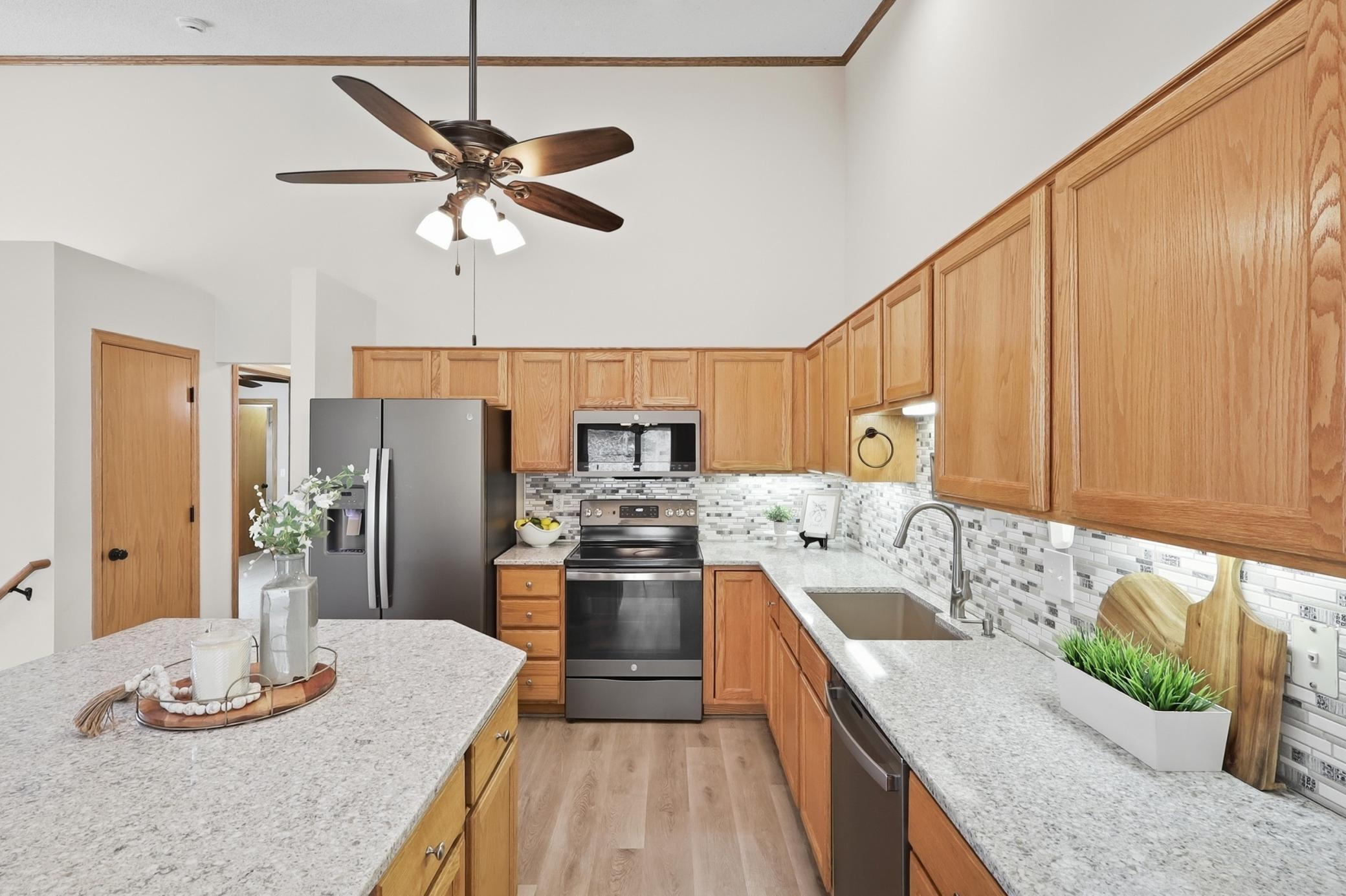 Stainless appliances and a new dishwasher being installed next week.