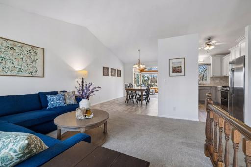 Living room walks through to dining area and updated kitchen