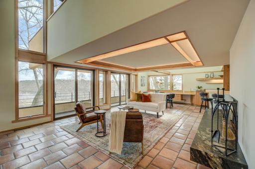 Living room with panoramic views of the river