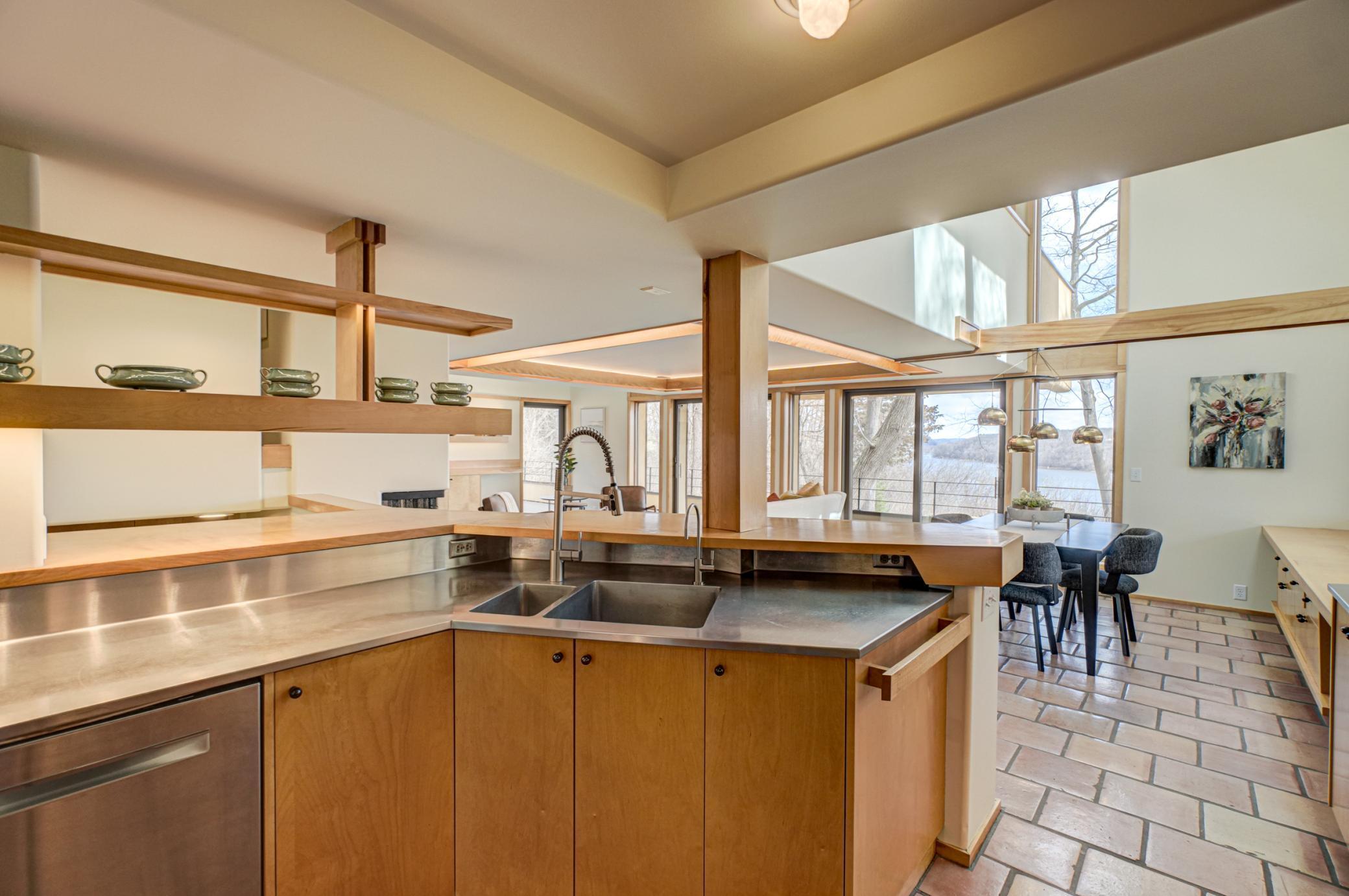 The views from the kitchen offer St. Croix River views