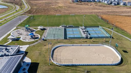 Glacial Valley Park-Cottage Grove's newest community park includes sports fields, basketball/pickleball courts, a large playground, picnic areas, an ice skating rink, trails, and open space to enjoy.