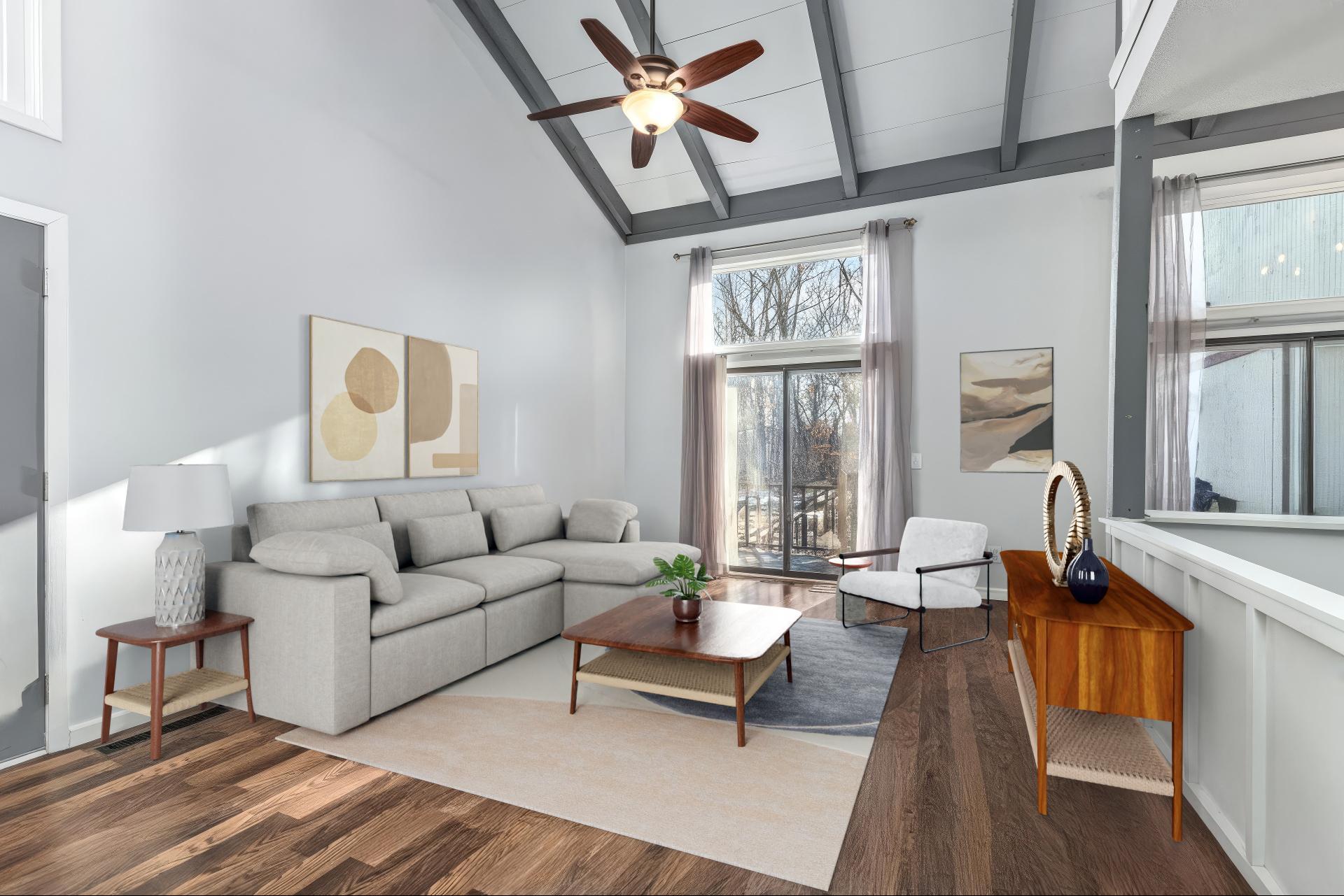 And seeing as I was having fun with virtual staging I gave you another view of the living room. So many possibilities with this floorplan.