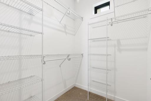 Owners suite is complete with the walk in closet and custom shelving