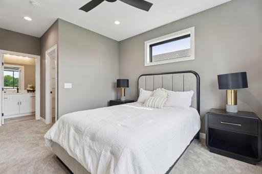 Owner's suite has a private bath and walk in closet