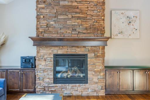 2-story stone gas fireplace with built-ins!