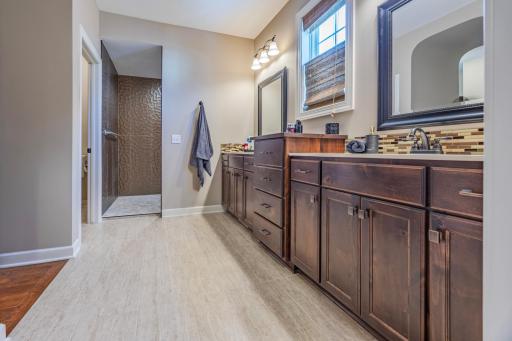 Primary Bathroom with dual sinks and walk-in shower!