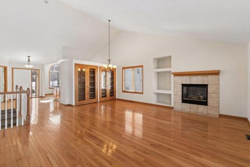 I love these built-ins next to the gas fireplace. It's a great place to showcase art and a wonderful opportunity for interesting lighting.