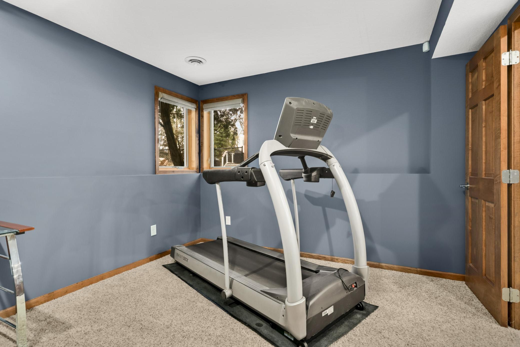 LL 5th bedroom has dual corner windows and double door entry.