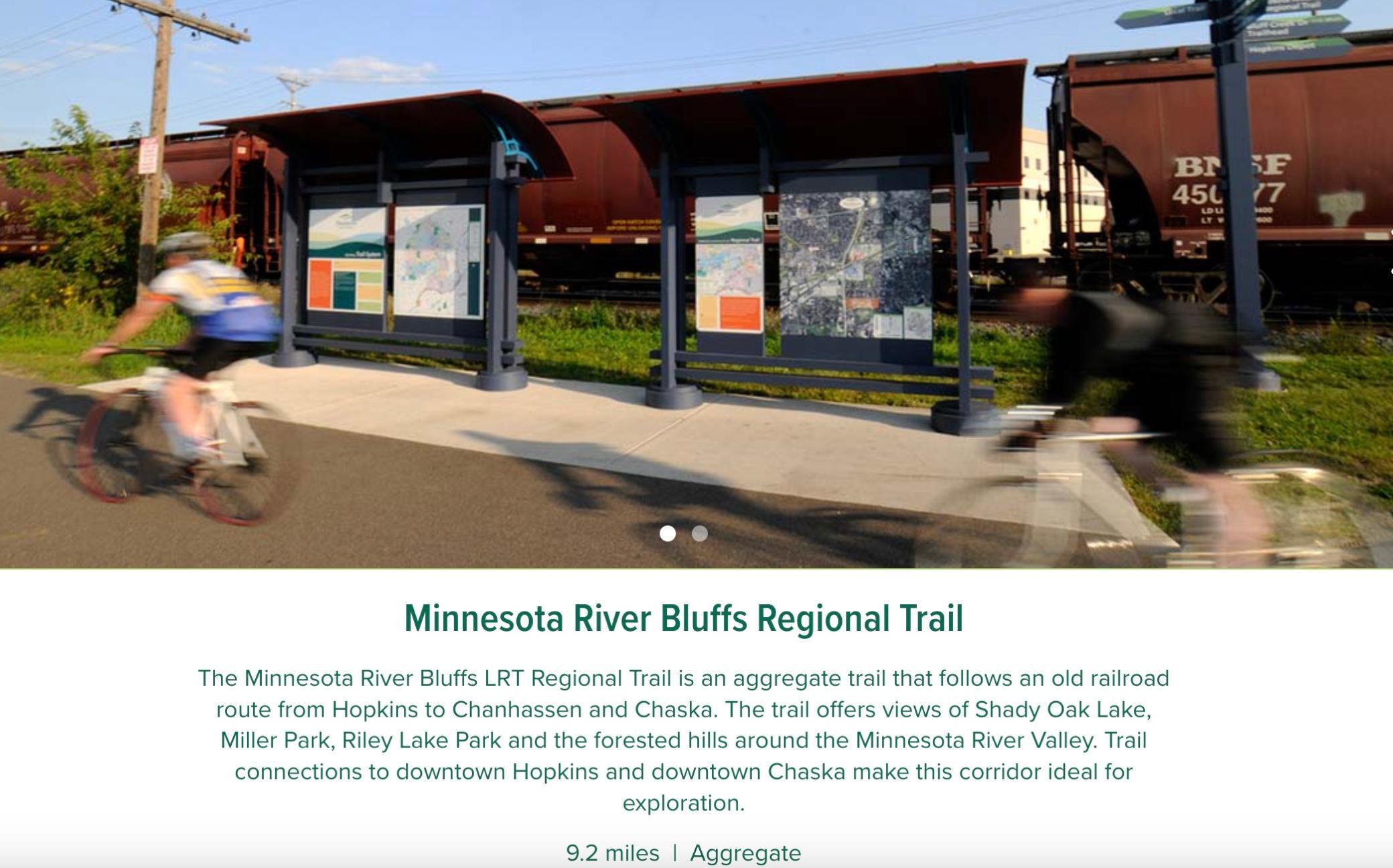 MN River Bluffs Regional Trail is apx 9.2 miles and is an easy hop on and off right from the gated backyard.