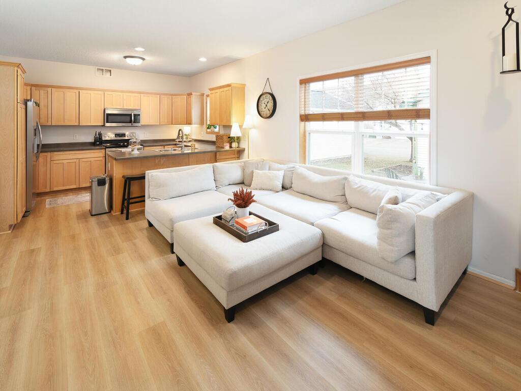 The family room opens up to the kitchen, continuing the entertaining ease that this home offers.