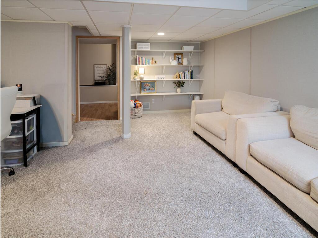 The charm continues with the large shelving to display books, decor, and collectables.