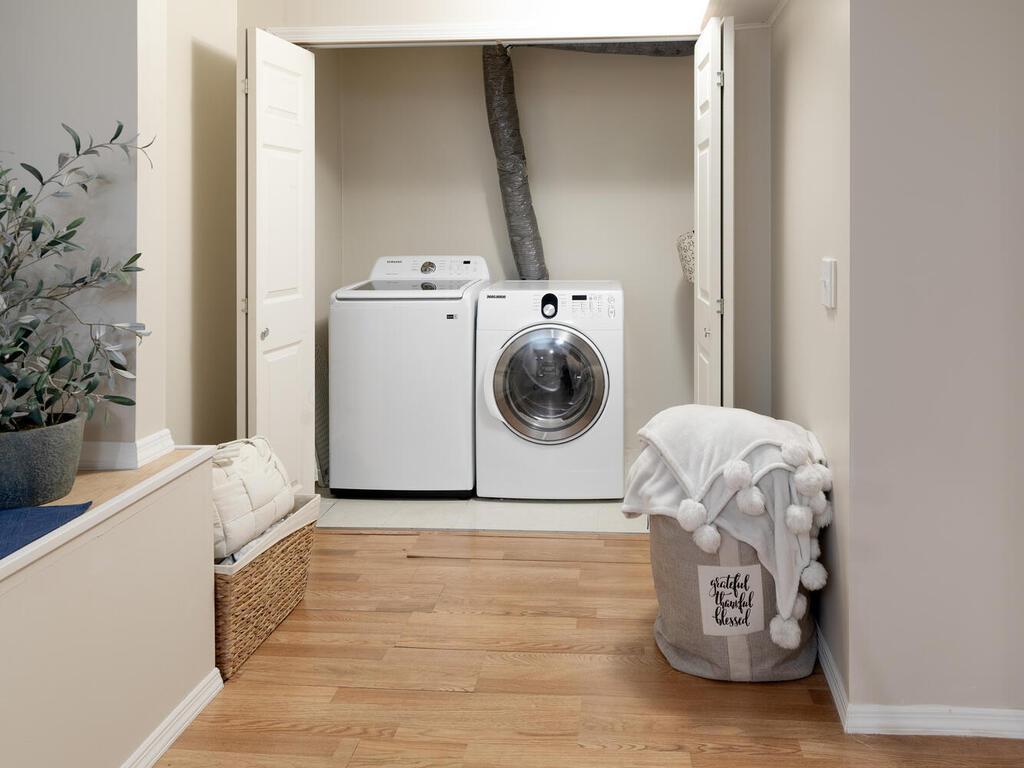 Located in the basement flex space is the laundry closet.