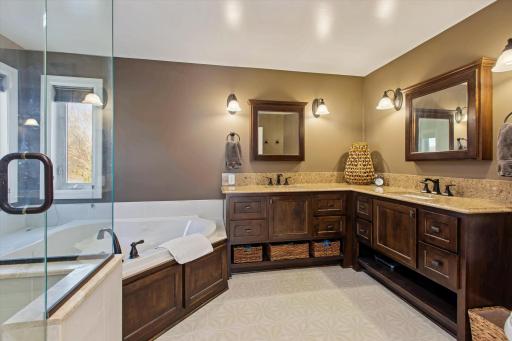 Gorgeous primary bath with heated tile floors