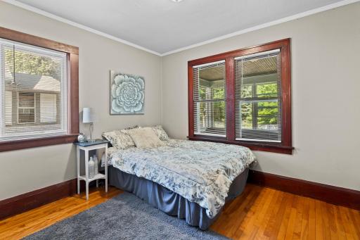 Bedroom #3 also has hardwood floors, original trim and doors. It overlooks the front porch.