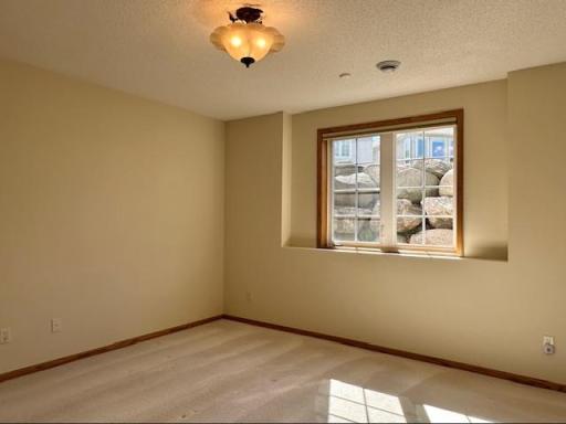 Second bedroom in lower level with nice sized walk in closet. 3/4 bath in hallway next to this room