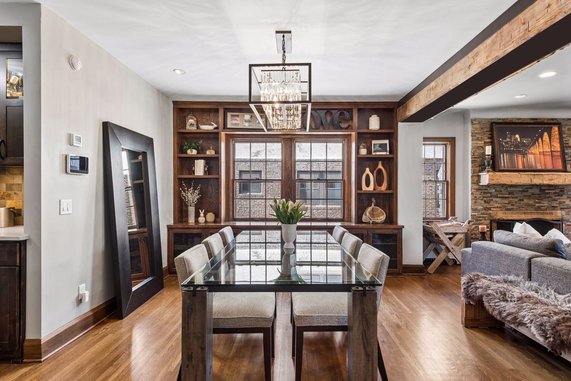 Built in bookcases with gorgeous natural wood