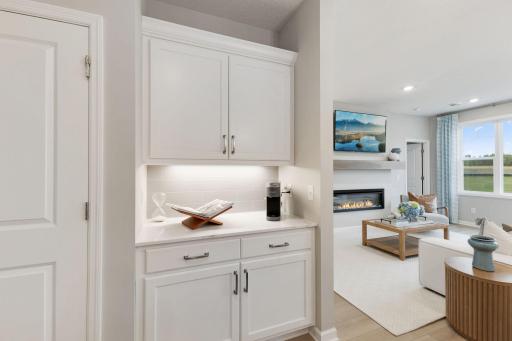 Use this space as a coffee nook, separate cooking prep area, or mini bar! Photo of model home, colors and finishes may vary.