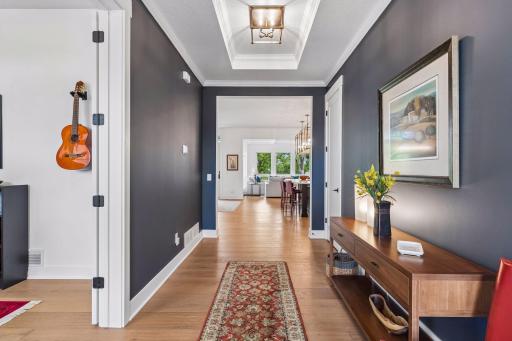 A most welcoming foyer is open to the views.