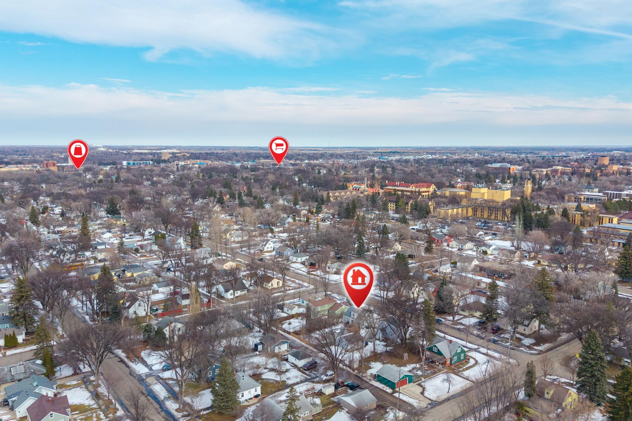 Drone view facing northeast