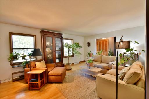 Expansive Living Room with Fireplace, Built in Bookshelves, and Open to the Dining Room!!!