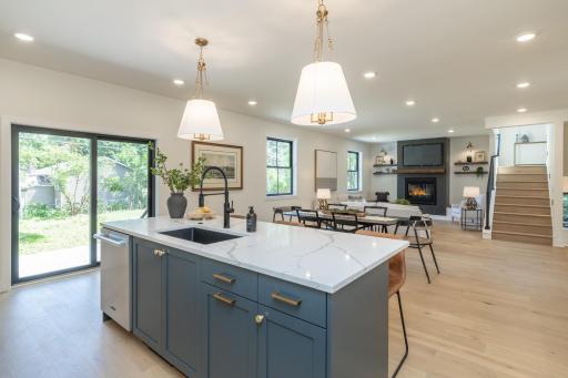 Kitchen view overlooking dining room/living room