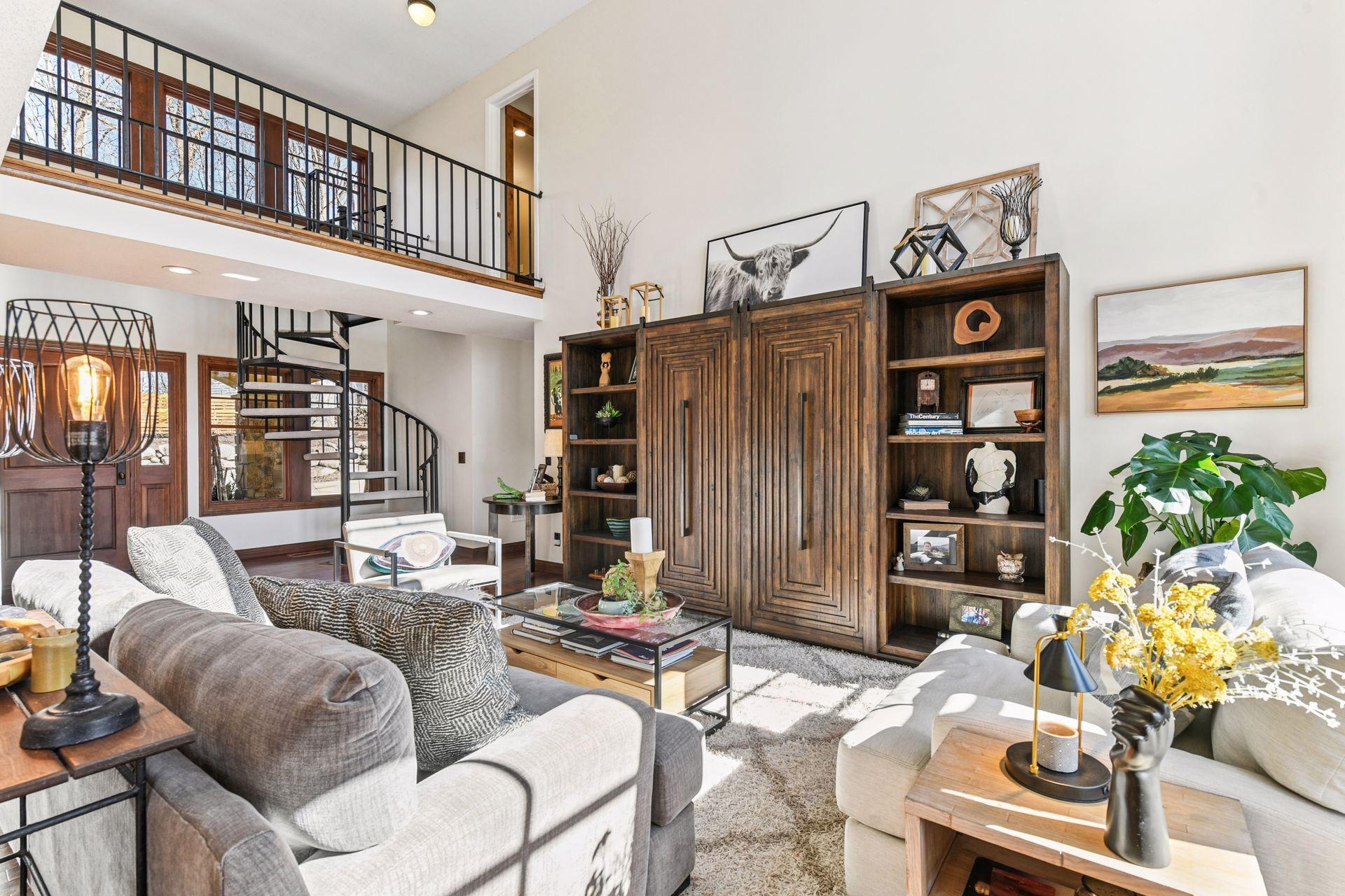 Soaring 2 story living room