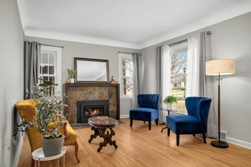 The living room is bright & cozy. The gas fireplace is a sweet amenity on crisp MN days.