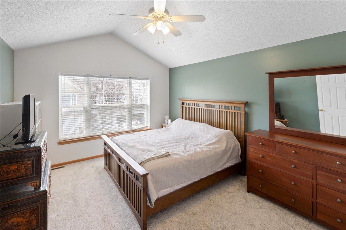 Primary bedroom with west facing windows.